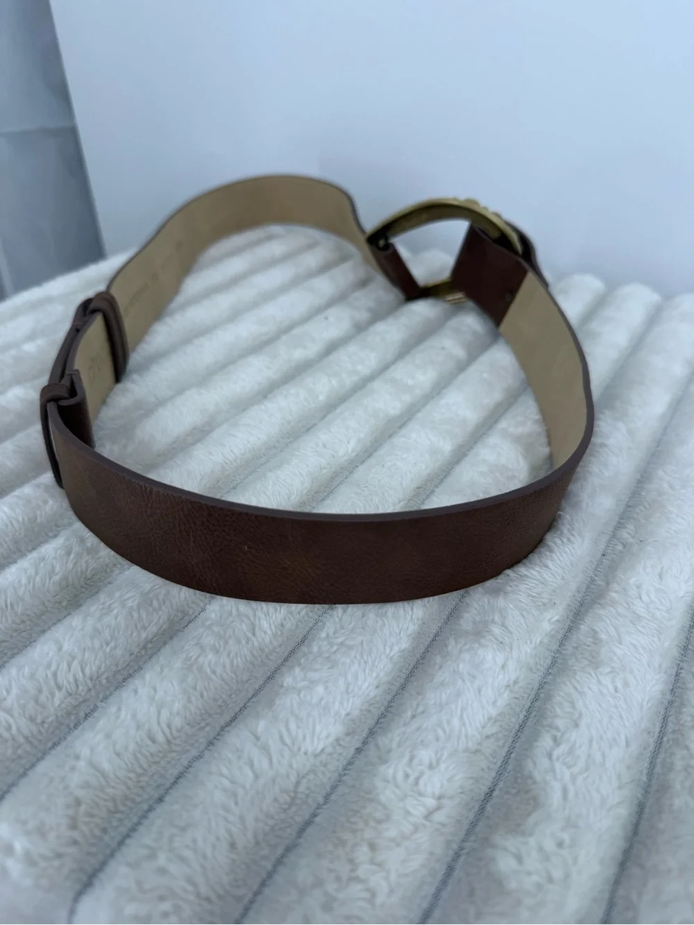 Chico’s Brown Faux  Leather Women’s Belt with Decorative Stone Buckle Sz S/M
